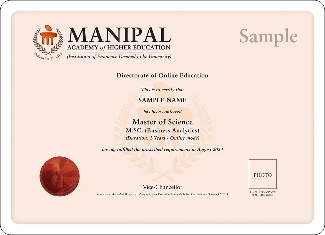 Master of Science in Business Analytics Degree Certificate