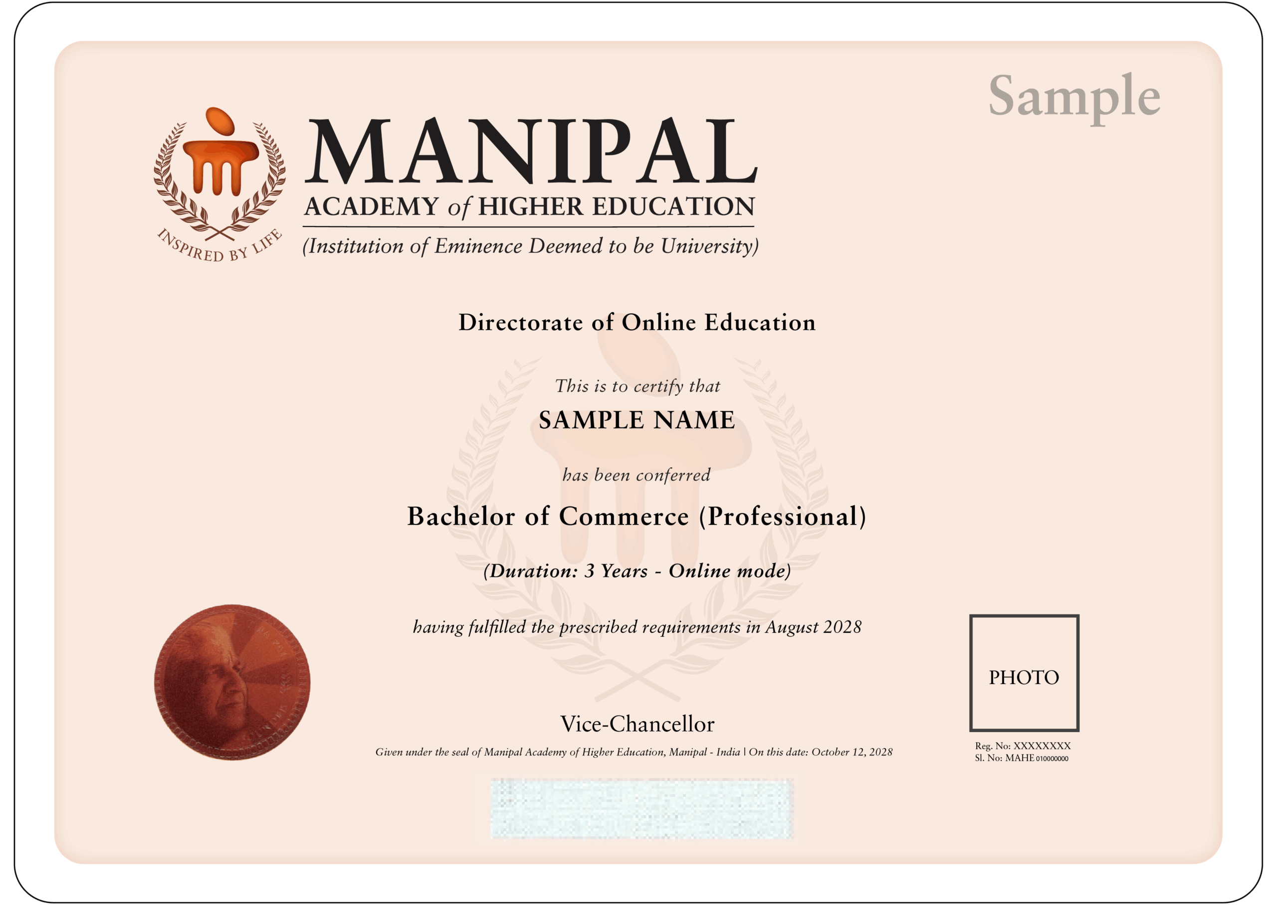 Bachelor of Commerce (Professional) Degree Certificate