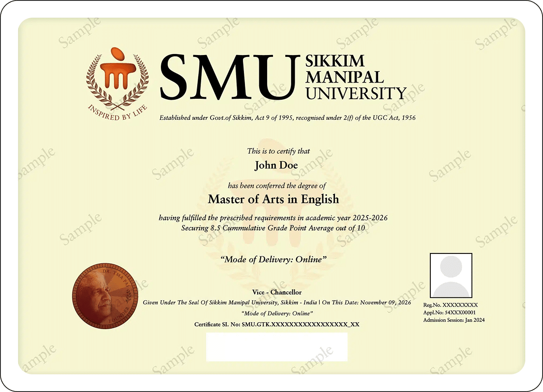 Master of Arts in English Degree Certificate