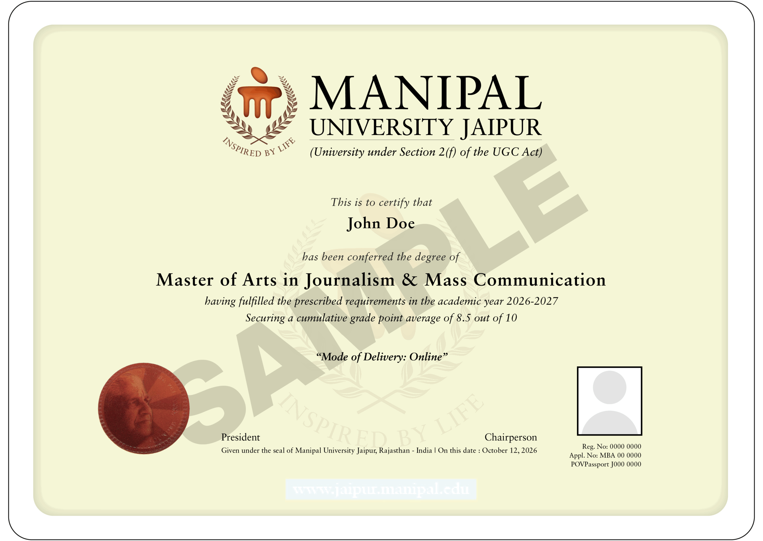 Master of Arts in Journalism & Mass Communication Degree Certificate