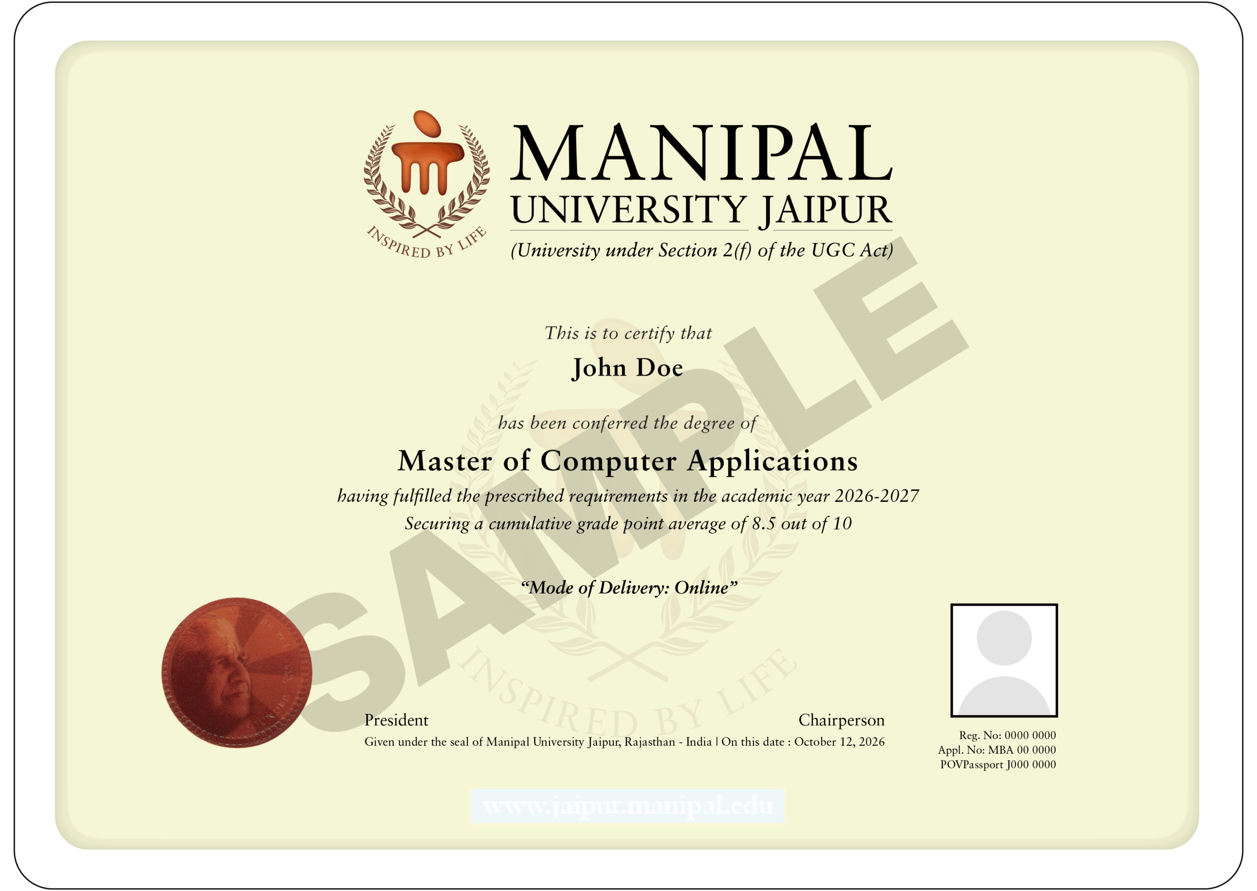 Master of Computer Applications Degree Certificate