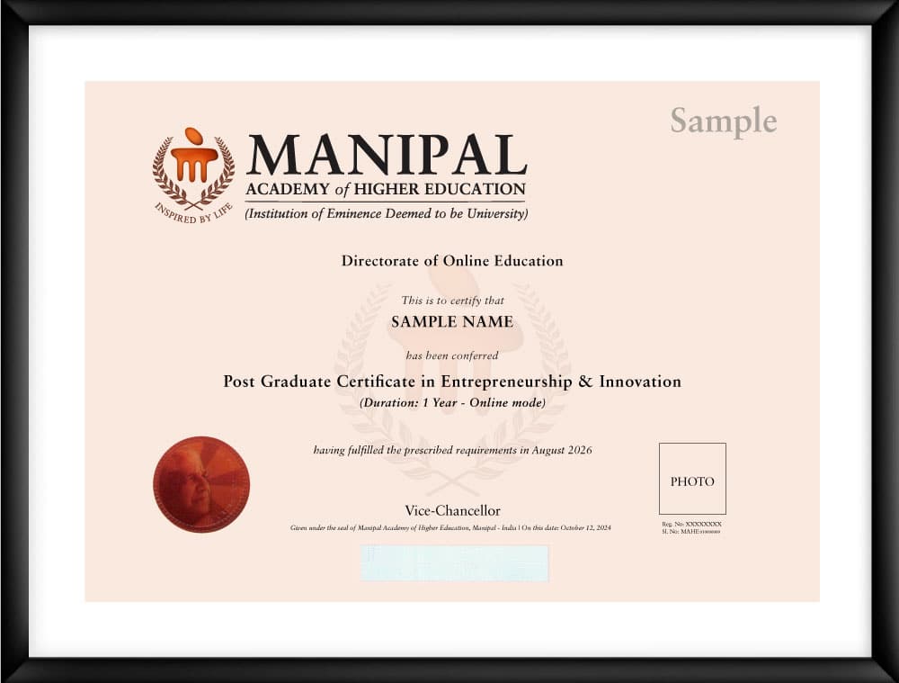 Post Graduate Certificate in Entrepreneurship & Innovation Degree Certificate